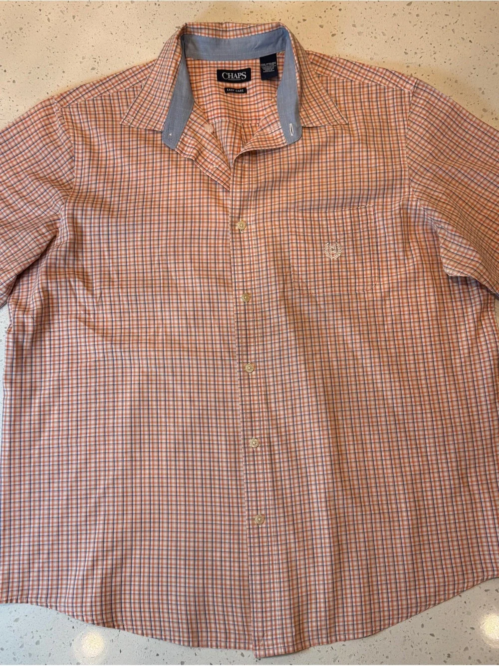 Chaps Orange and White Plaid Short-Sleeve Button-Down Shirt